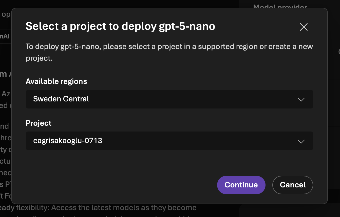 Choose the deployment settings for gpt-5-nano